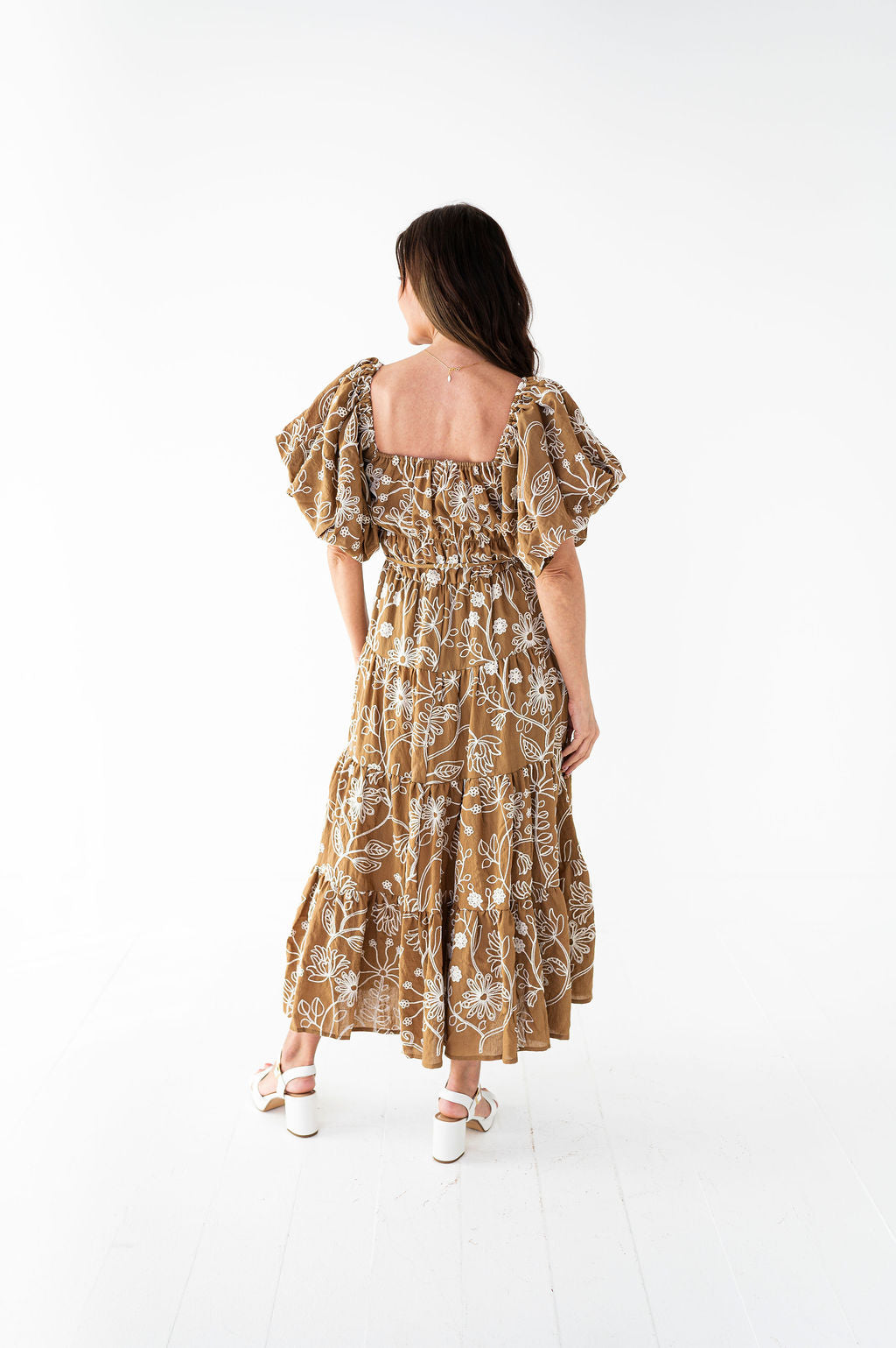 Arden Embroidered Dress in Light Brown