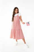 Cheyanne Overall Dress in Red Stripe