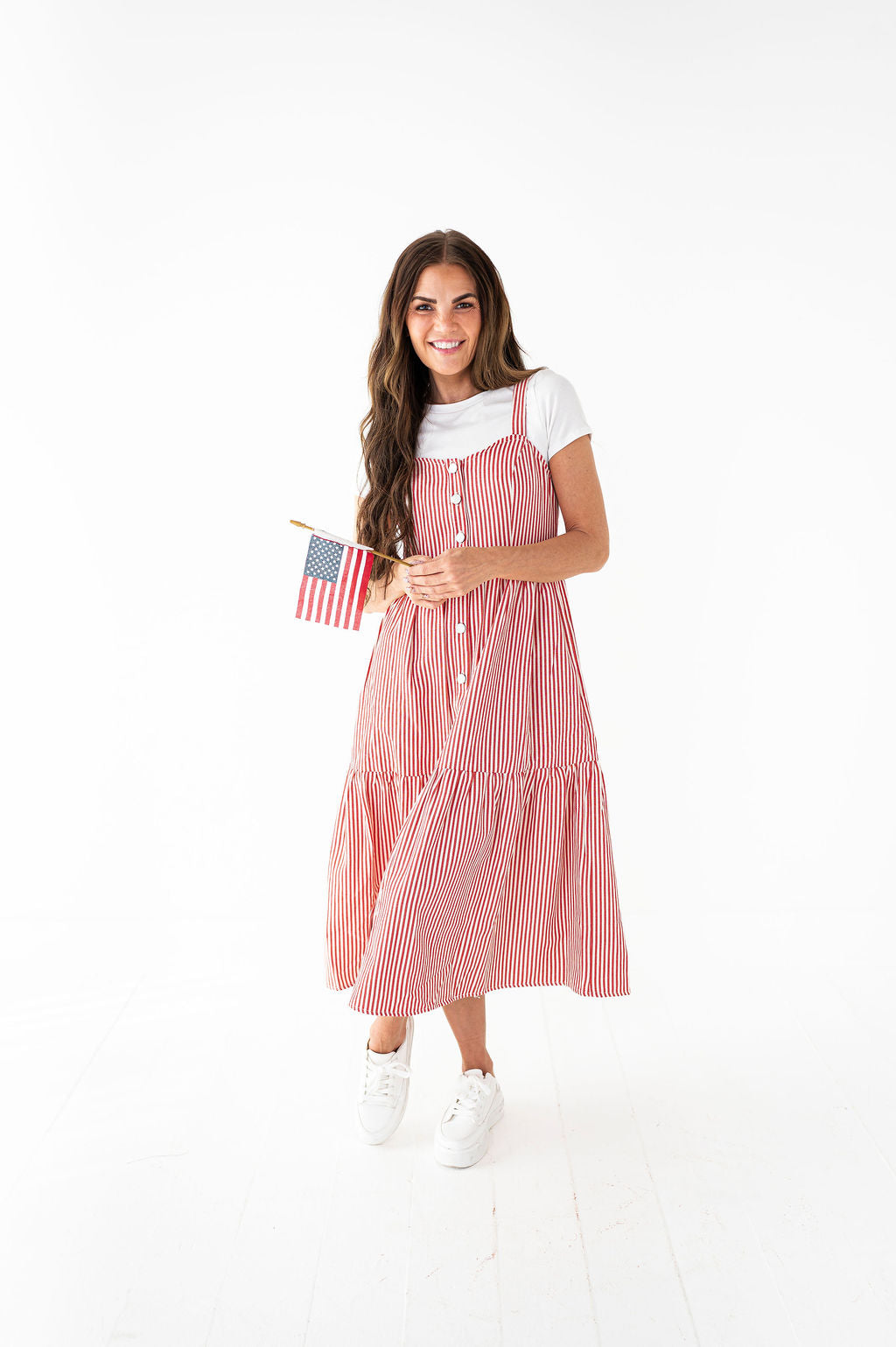 Cheyanne Overall Dress in Red Stripe