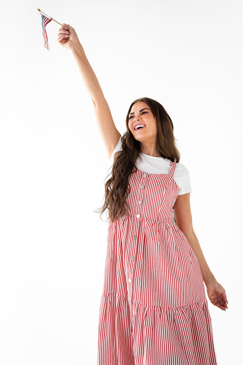 Cheyanne Overall Dress in Red Stripe