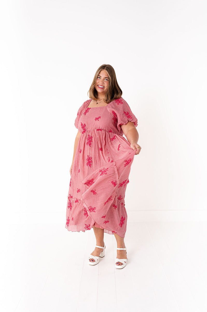 Lola Embroidered Dress in Dusty Mauve