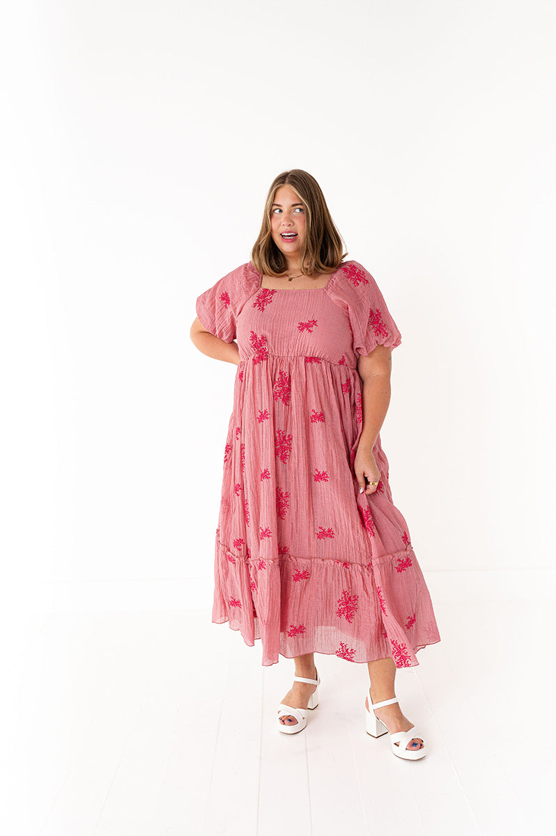 Lola Embroidered Dress in Dusty Mauve