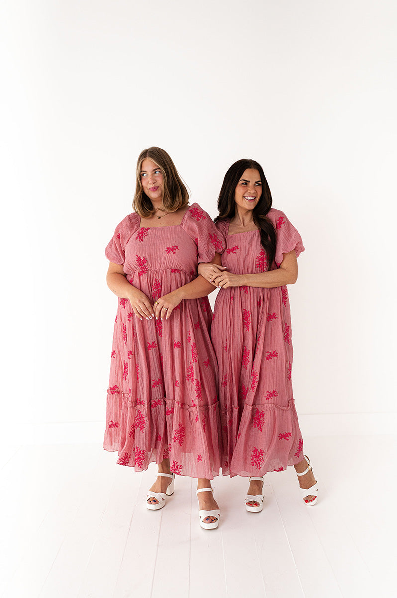 Lola Embroidered Dress in Dusty Mauve