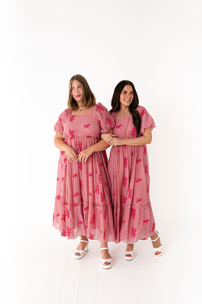 Lola Embroidered Dress in Dusty Mauve