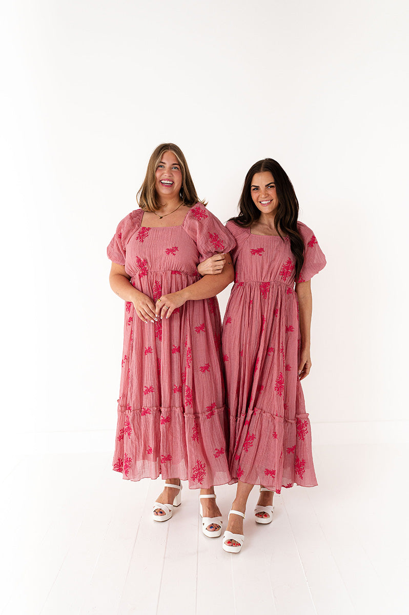Lola Embroidered Dress in Dusty Mauve