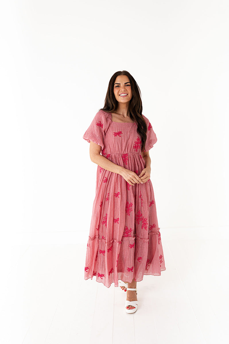 Lola Embroidered Dress in Dusty Mauve