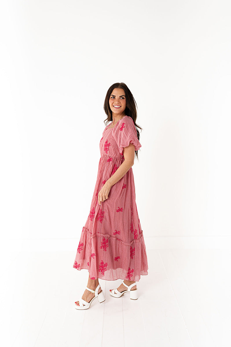 Lola Embroidered Dress in Dusty Mauve
