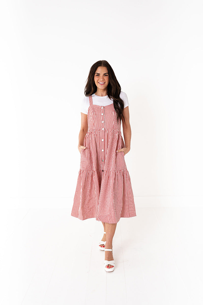 Cheyanne Overall Dress in Red Stripe