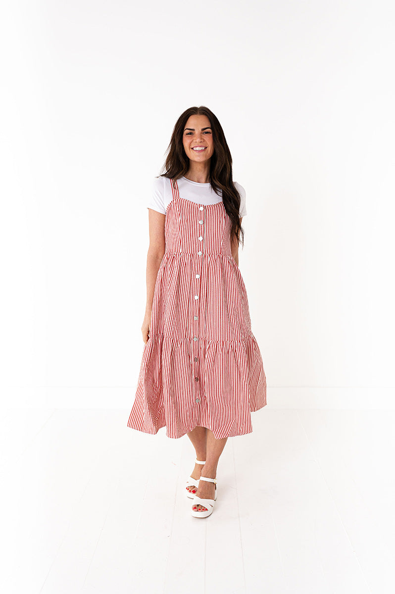 Cheyanne Overall Dress in Red Stripe