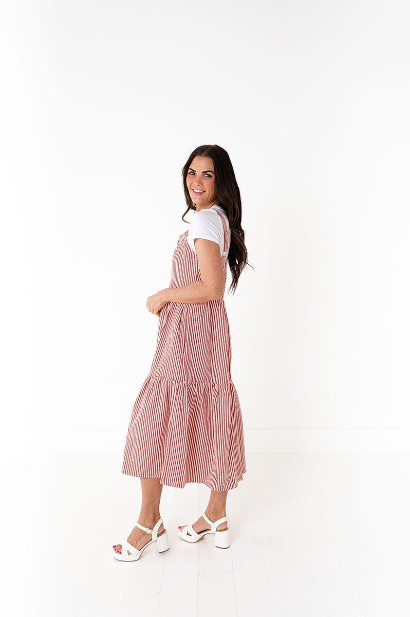Cheyanne Overall Dress in Red Stripe