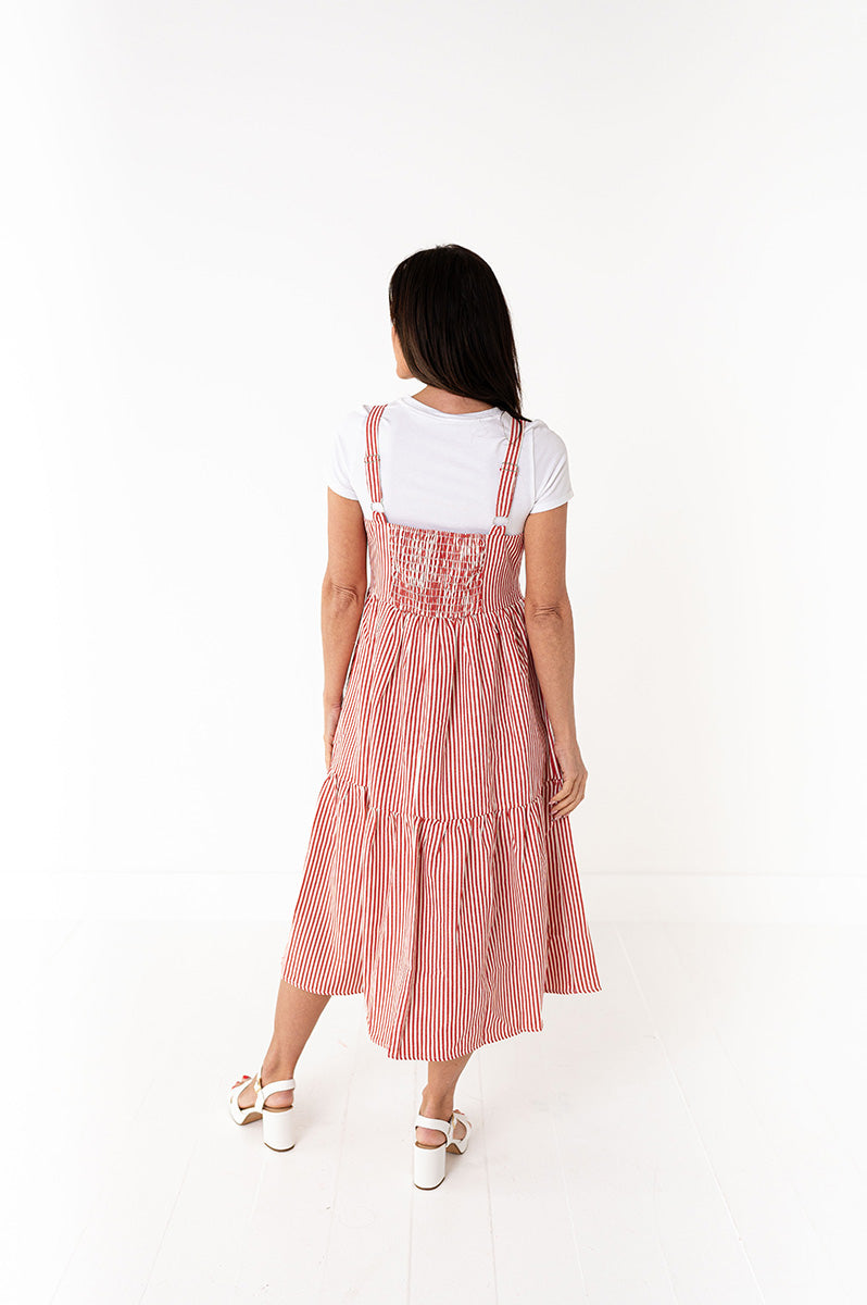 Cheyanne Overall Dress in Red Stripe
