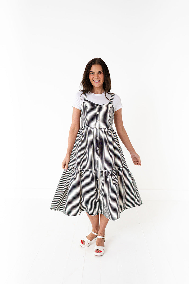Cheyanne Overall Dress in Black Stripe