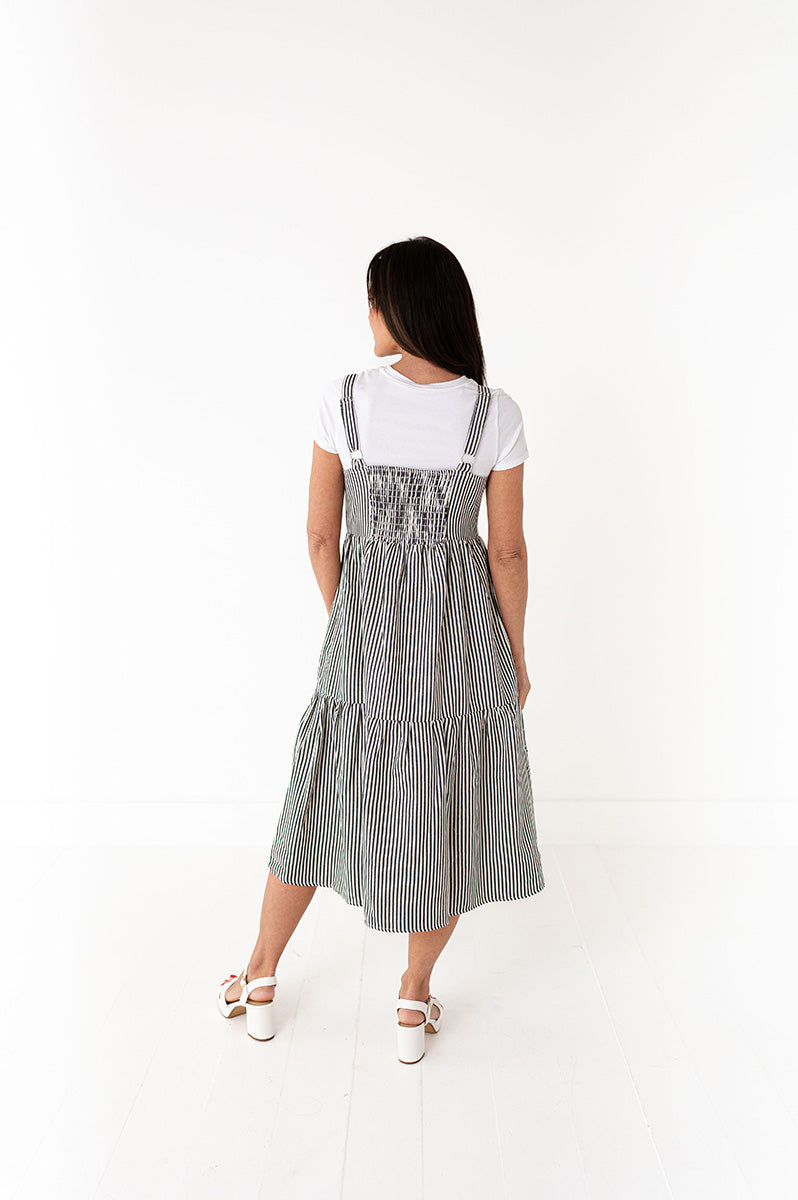 Cheyanne Overall Dress in Black Stripe