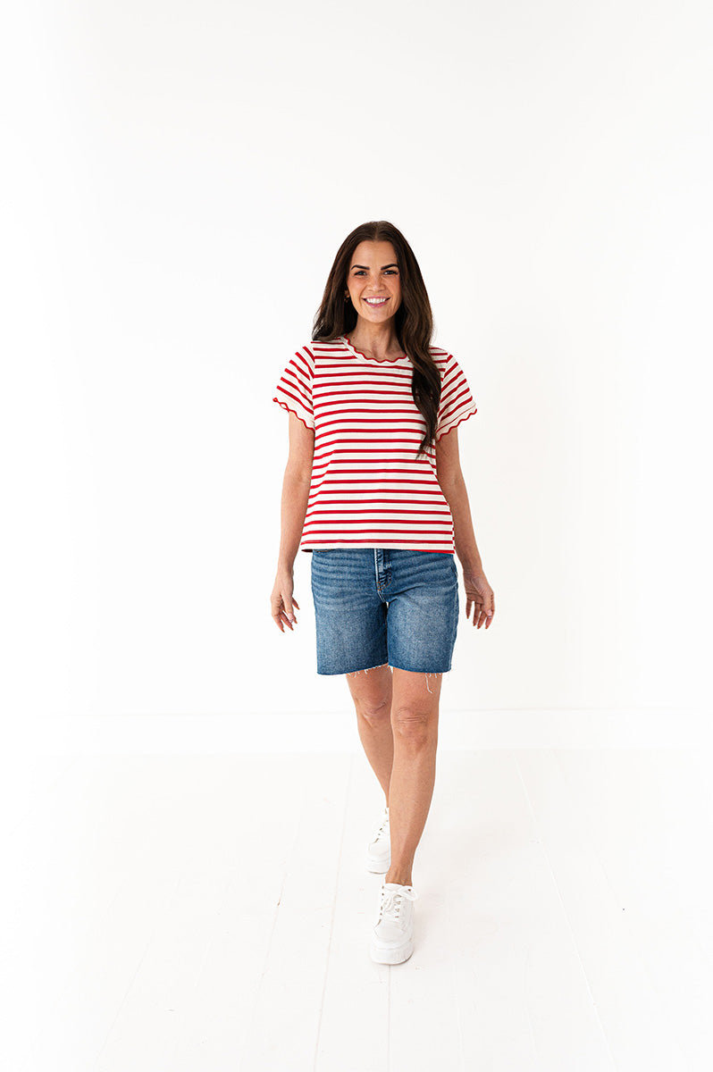 Lincoln Striped Top in Red